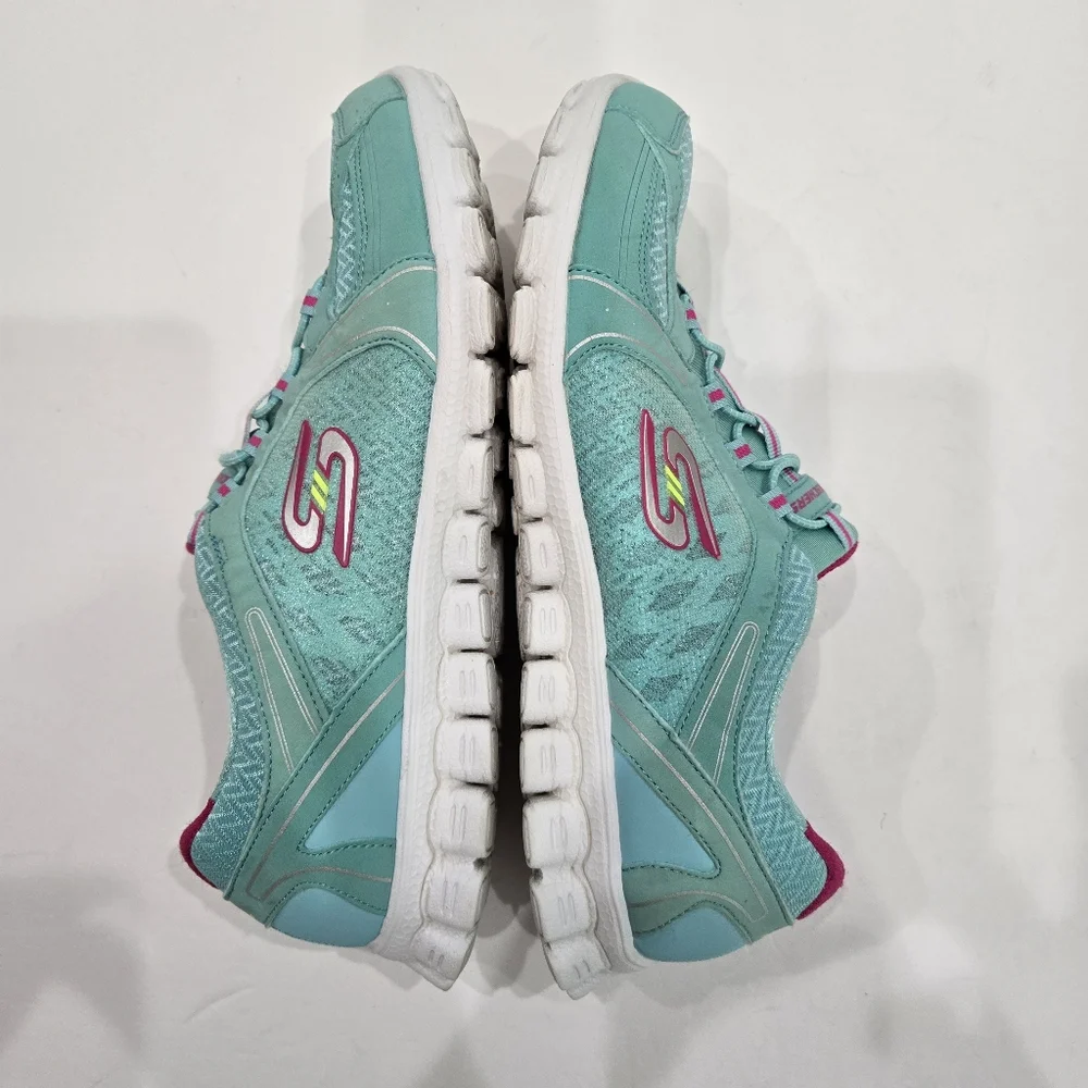 Skechers Womens Flex Fusion Memory Foam Slip on Sneakers AQUA Green Pink Size 10 - Picture 3 of 10